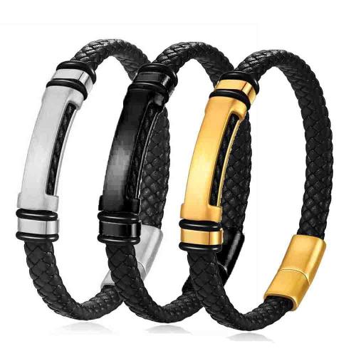 PU Leather Cord Bracelets, 304 Stainless Steel, with leather cord, gold color plated, fashion jewelry, more colors for choice, Sold By PC