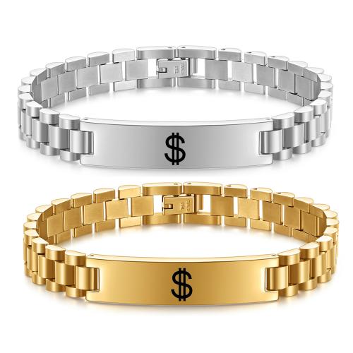 Bijoux bracelet en acier inoxydable, Acier inoxydable 304, Placage de couleur d'or, bijoux de mode & motif laser, plus de couleurs à choisir, Vendu par PC