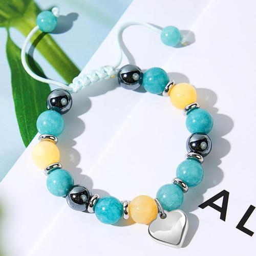 Gemstone Bracelets, 304 Stainless Steel, with Jade Yellow & Green Aventurine & Hematite, gold color plated, fashion jewelry, more colors for choice, Sold By PC