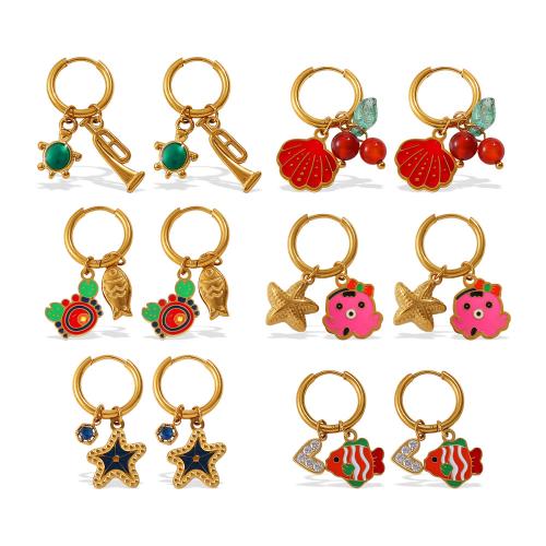 Stainless Steel Drop Earring, 304 Stainless Steel, 18K gold plated, different styles for choice & for woman & enamel & with rhinestone, Sold By Pair