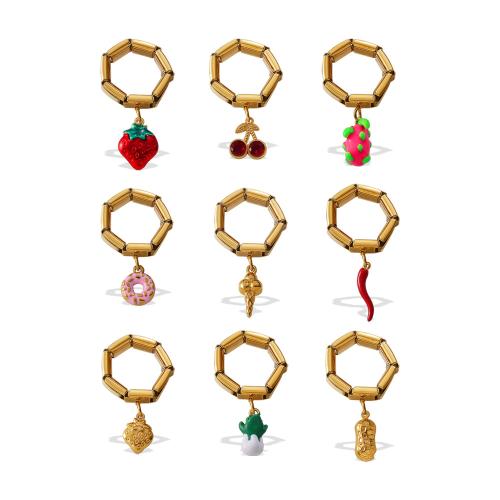 Enamel Stainless Steel Finger Ring, 304 Stainless Steel, 18K gold plated, different styles for choice & for woman, Sold By PC