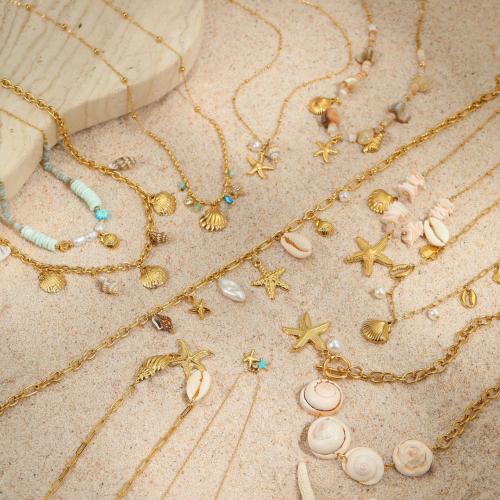 Fashion Stainless Steel Jewelry Sets, 304 Stainless Steel, with Shell, 18K gold plated, fashion jewelry & different styles for choice & for woman, Sold By PC