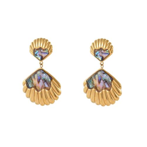 Stainless Steel Drop Earring, 304 Stainless Steel, with Abalone Shell, Shell, 18K gold plated, fashion jewelry & different styles for choice & for woman, Sold By Pair
