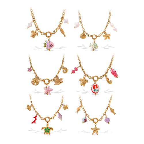 Edelstahl Schmuck Halskette, 304 Edelstahl, mit Natürliche kultivierte Süßwasserperlen, 18K vergoldet, verschiedene Stile für Wahl & für Frau & Emaille, verkauft von PC