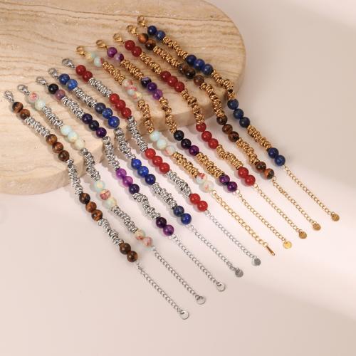 Gemstone Bracelets, 304 Stainless Steel, with Natural Stone, plated, fashion jewelry & different materials for choice & for woman, more colors for choice, Sold By PC