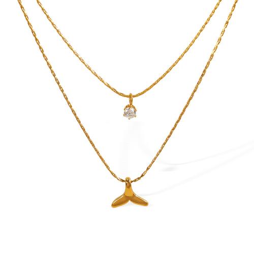 Edelstahl Schmuck Halskette, 304 Edelstahl, plattiert, Doppelschicht & für Frau & mit Strass, goldfarben, verkauft von PC
