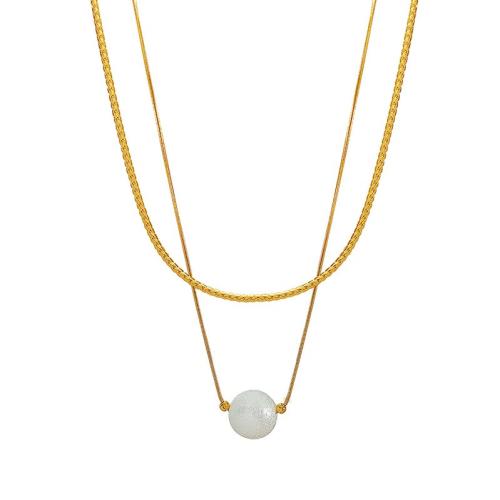 Stainless Steel Jewelry Necklace, 304 Stainless Steel, with Plastic Pearl, with 5cm extender chain, plated, 2 pieces & fashion jewelry & for woman, golden, Length:42 cm, Sold By Set
