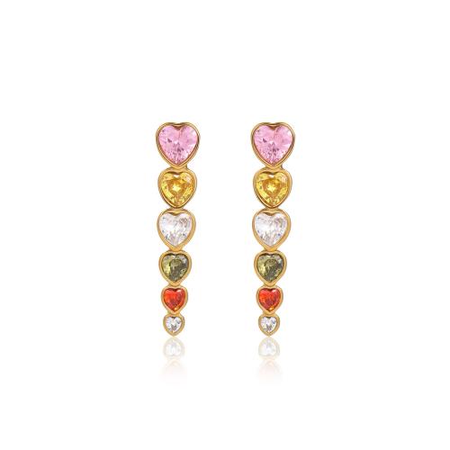 Stainless Steel Stud Earrings, 304 Stainless Steel, with Cubic Zirconia, Heart, plated, fashion jewelry & for woman, more colors for choice, Sold By Pair
