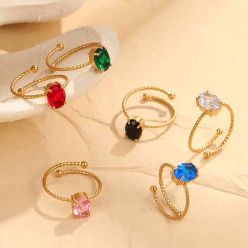 Cubic Zirconia Stainless Steel Finger Ring, 304 Stainless Steel, with Cubic Zirconia, gold color plated, fashion jewelry & for woman, more colors for choice, Sold By PC