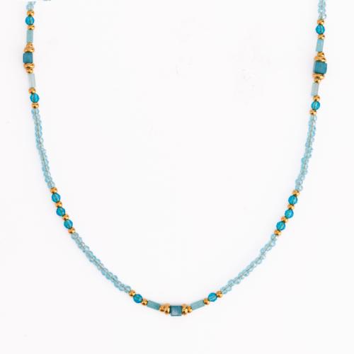 Glass Seed Beads Necklace, 304 Stainless Steel, with Seedbead & Natural Stone, 18K gold plated, fashion jewelry & different styles for choice & for woman, multi-colored, Sold By PC