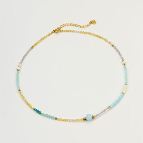 Glass Seed Beads Necklace, 304 Stainless Steel, with Natural Stone & Crystal, 18K gold plated, fashion jewelry & for woman, multi-colored, Sold By PC