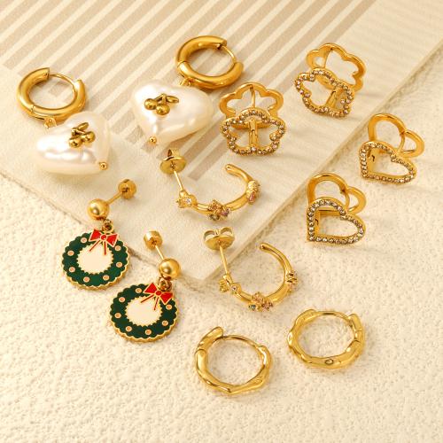 Stainless Steel Lever Back Earring, 304 Stainless Steel, plated, different styles for choice & micro pave cubic zirconia & for woman & hollow, golden, Sold By Pair