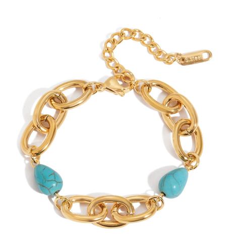 Stainless Steel Jewelry Bracelet, 304 Stainless Steel, with turquoise, plated, fashion jewelry & different styles for choice & for woman, golden, Sold By PC