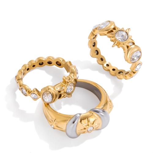 Cubic Zirconia Stainless Steel Finger Ring, 304 Stainless Steel, plated, different size for choice & different styles for choice & micro pave cubic zirconia & for woman, Sold By PC