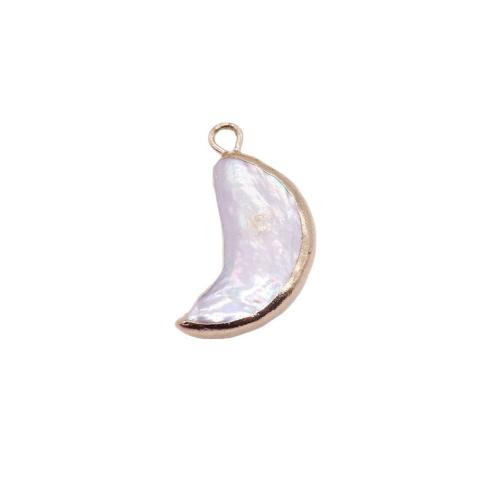 Freshwater Pearl Pendants, with Brass, Moon, gold color plated, DIY, mixed colors, Sold By PC