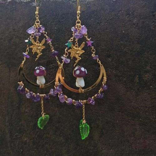 Boucles d'oreilles en pierres précieuses, laiton, avec pierre gemme & résine, Placage de couleur d'or, bijoux de mode & émail, plus de couleurs à choisir, protéger l'environnement, sans nickel, plomb et cadmium, 130x90x15mm, Vendu par paire