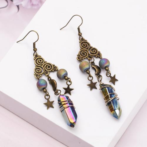 Boucles d'oreilles Quartz naturel, alliage de zinc, avec Quartz, Placage, bijoux de mode, couleurs mélangées, Vendu par paire