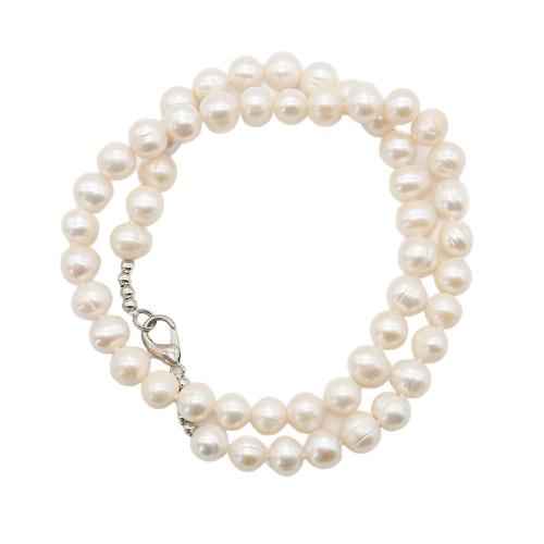 Natürliche Süßwasserperlen Halskette, Natürliche kultivierte Süßwasserperlen, mit Eisen & 304 Edelstahl, rund, Modeschmuck, weiß, 7-8mm, Länge:41 cm, verkauft von PC
