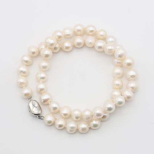 Natürliche Süßwasserperlen Halskette, Natürliche kultivierte Süßwasserperlen, mit 304 Edelstahl, rund, Modeschmuck, weiß, 8-9mm, Länge:41 cm, verkauft von PC