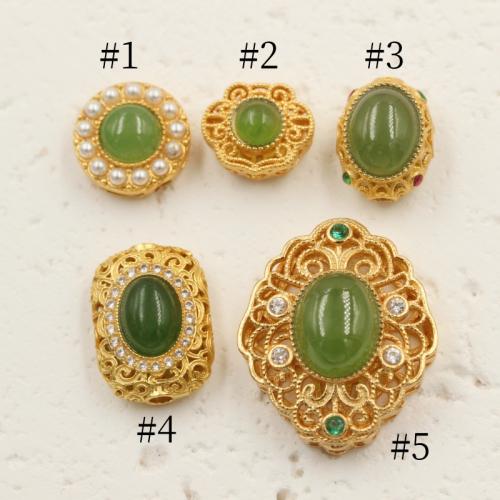925 Sterling Silver Beads, with Jasper Stone & Plastic Pearl, gold color plated, DIY & different styles for choice & micro pave cubic zirconia, Sold By PC