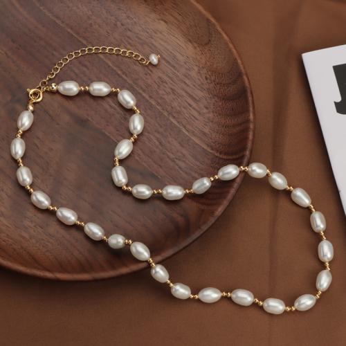 Freshwater Pearl Brass Necklace, with Brass, Rice, plated, fashion jewelry, more colors for choice, nickel, lead & cadmium free, Sold By PC