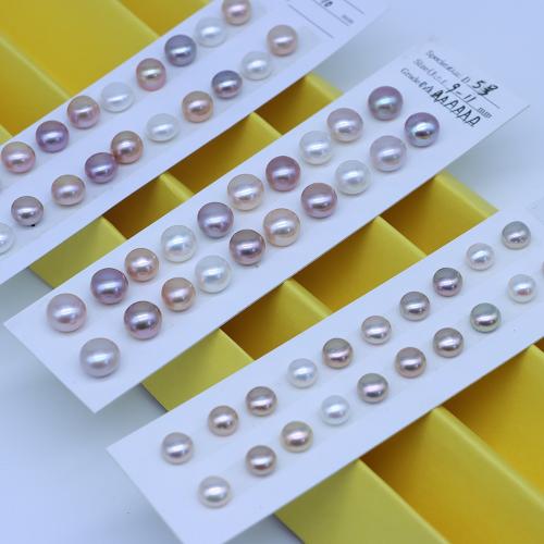 Cultured Half Drilled Freshwater Pearl Beads, Flat Round, gold color plated, DIY & half-drilled, more colors for choice, 8-11MM, Sold By Lot