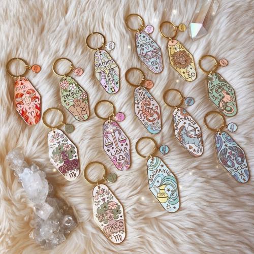 Bag Purse Charms Keyrings Keychains, Tibetan Style, 12 Signs of the Zodiac, gold color plated, fashion jewelry & enamel, more colors for choice, 65x35x4mm, Sold By PC