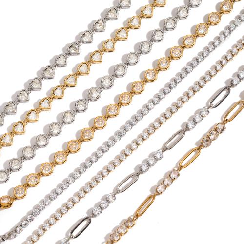 Edelstahl Schmuck Armband, 304 Edelstahl, mit kubischer Zirkonia, plattiert, Modeschmuck & verschiedene Stile für Wahl & für Frau, keine, verkauft von PC