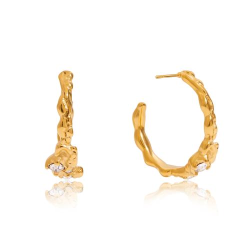 Stainless Steel Stud Earrings, 304 Stainless Steel, plated, fashion jewelry & for woman & with rhinestone, golden, Sold By Pair