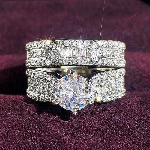 Cubic Zirconia Micro Pave Brass Ring, plated, Unisex & different size for choice & micro pave cubic zirconia, Sold By Pair