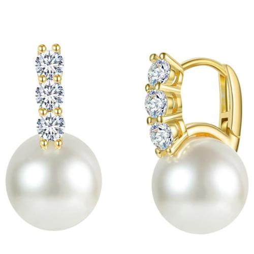 Cubic Zirconia Micro Pave Brass Earring, with Plastic Pearl, plated, fashion jewelry & micro pave cubic zirconia & for woman, Sold By Pair