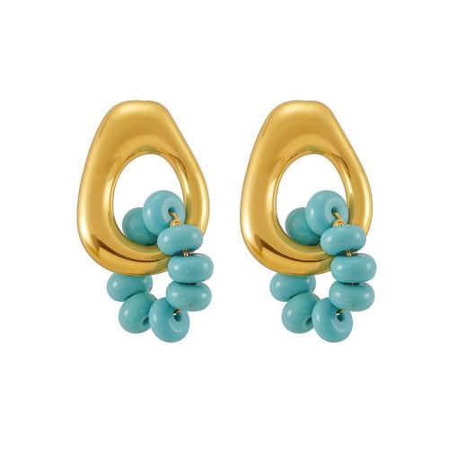 Stainless Steel Stud Earrings, 304 Stainless Steel, with turquoise, plated, different materials for choice & different styles for choice & for woman & hollow, Sold By Pair