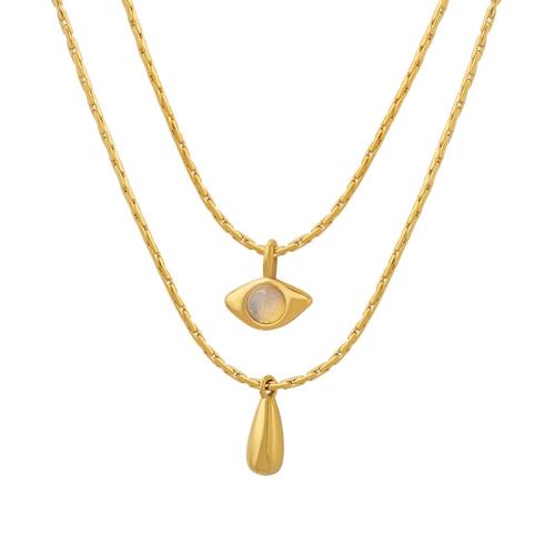 Stainless Steel Jewelry Necklace, 304 Stainless Steel, with Opal, 18K gold plated, Double Layer & fashion jewelry & for woman, Length:40 cm, 45 cm, Sold By PC