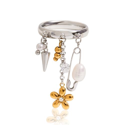 Stainless Steel Finger Ring, 304 Stainless Steel, with Plastic Pearl, plated, fashion jewelry & different styles for choice & for woman, Sold By PC