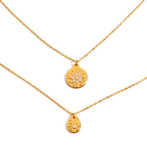 Stainless Steel Jewelry Necklace, 304 Stainless Steel, plated, different styles for choice & for woman & with rhinestone, golden, Sold By PC