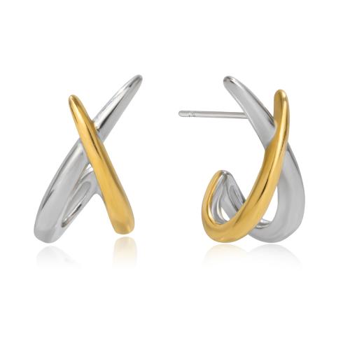 Stainless Steel Stud Earrings, 304 Stainless Steel, plated, for woman & two tone & hollow, Sold By Pair