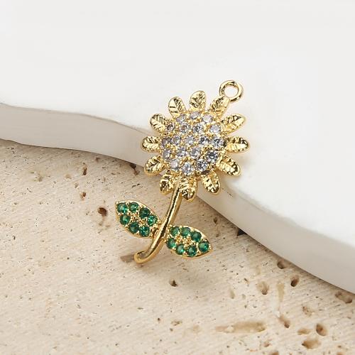 Cúbicos Circonia Colgante Latón Micro pavimenta, metal, Girasol, chapado en color dorado, Bricolaje & micro arcilla de zirconia cúbica, dorado, libre de níquel, plomo & cadmio, 15.24x3.07x24.17mm, 20PCs/Bolsa, Vendido por Bolsa