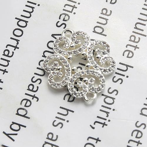 Cubic Zirconia Micro Pave Brass Connector, plated, DIY & micro pave cubic zirconia, silver color, nickel, lead & cadmium free, 16.99x2.63x20.59mm, 20PCs/Bag, Sold By Bag