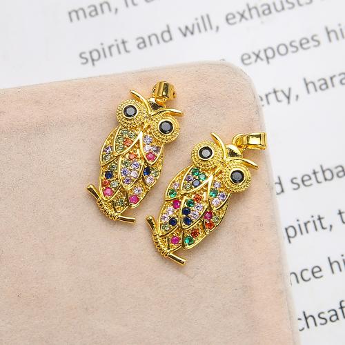Cubic Zirconia Micro Pave Brass Pendant, Owl, plated, DIY & micro pave cubic zirconia, golden, nickel, lead & cadmium free, 12x3.23x30.06mm, 20PCs/Bag, Sold By Bag