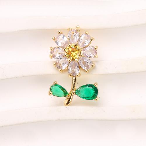 Pendentifs cristal, laiton, avec cristal, fleur, Placage, DIY, doré, protéger l'environnement, sans nickel, plomb et cadmium, 12.84x7.76x20.17mm, 20PC/sac, Vendu par sac