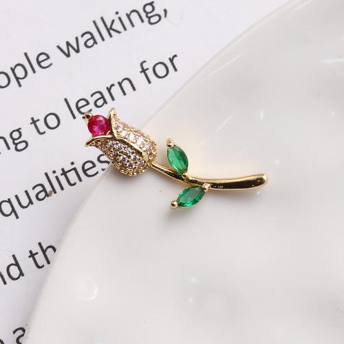 Pendentifs cristal, laiton, avec cristal, Rose, Placage, DIY & pavé de micro zircon, doré, protéger l'environnement, sans nickel, plomb et cadmium, 11.03x6.59x26.75mm, Vendu par sac