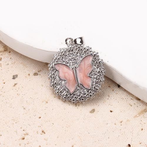 Cúbicos Circonia Colgante Latón Micro pavimenta, metal, Mariposa, chapado, Bricolaje & micro arcilla de zirconia cúbica & esmalte, plateado, libre de níquel, plomo & cadmio, 20.96x2.88x26.11mm, 20PCs/Bolsa, Vendido por Bolsa