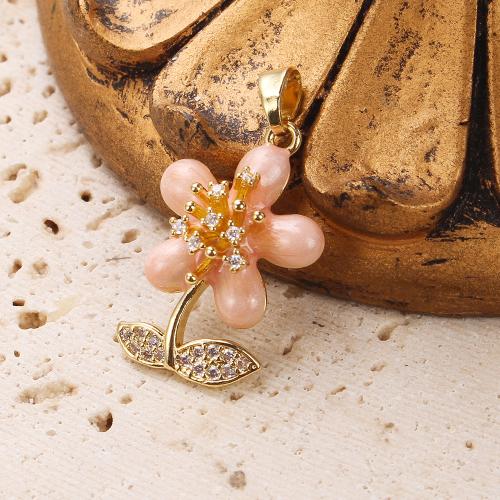 Cúbicos Circonia Colgante Latón Micro pavimenta, metal, Flor, chapado, Bricolaje & micro arcilla de zirconia cúbica & esmalte, dorado, libre de níquel, plomo & cadmio, 14.21x6.38x26.64mm, 20PCs/Bolsa, Vendido por Bolsa