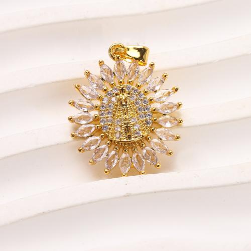 Pendentifs cristal, laiton, avec cristal, fleur, Placage, DIY & pavé de micro zircon, doré, protéger l'environnement, sans nickel, plomb et cadmium, 19.32x3.15x27.50mm, 20PC/sac, Vendu par sac