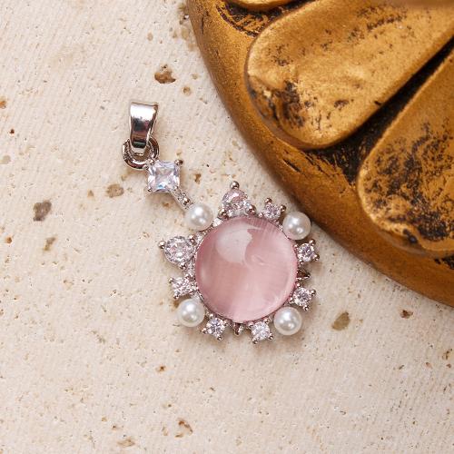 Crystal Pendants, Brass, with Crystal, Flower, plated, DIY & micro pave cubic zirconia, silver color, nickel, lead & cadmium free, 15.96x4.17x28.21mm, 20PCs/Bag, Sold By Bag
