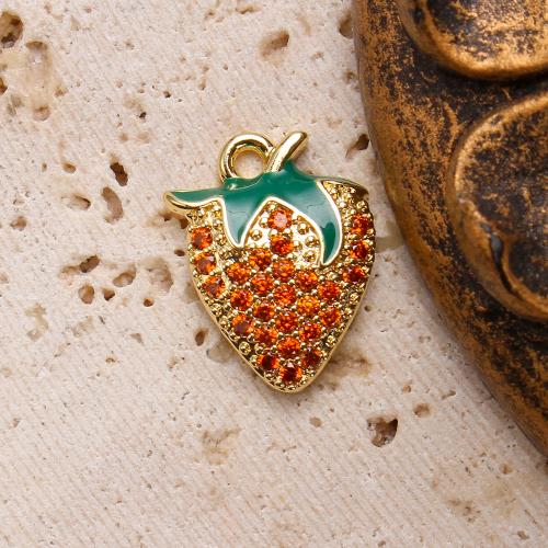 Cúbicos Circonia Colgante Latón Micro pavimenta, metal, Fresa, chapado, Bricolaje & micro arcilla de zirconia cúbica & esmalte, dorado, 11.90x3.60x16.46mm, Vendido por Bolsa