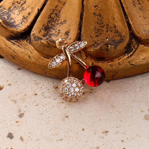 Pendentifs cristal, laiton, avec cristal, cerise, Placage, DIY & pavé de micro zircon, doré, 13.78x6.90x17.08mm, 20PC/sac, Vendu par sac