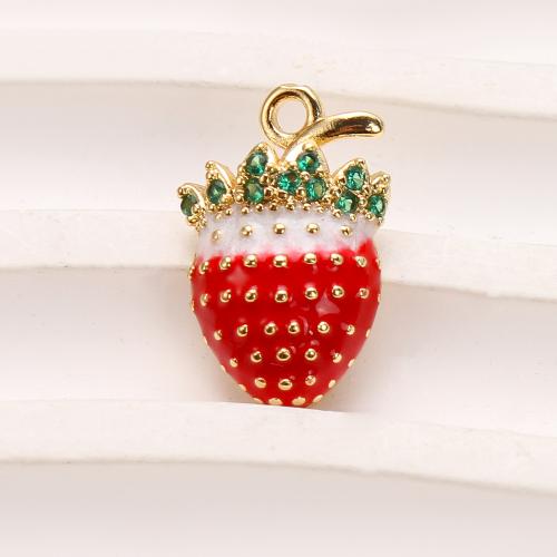 Cúbicos Circonia Colgante Latón Micro pavimenta, metal, Fresa, chapado, Bricolaje & micro arcilla de zirconia cúbica & esmalte, dorado, libre de níquel, plomo & cadmio, 11.32x4.29x17.24mm, 20PCs/Bolsa, Vendido por Bolsa