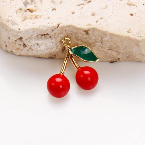 Brass Jewelry Pendants, Cherry, plated, DIY & enamel, mixed colors, nickel, lead & cadmium free, 16.98x5.19x16.10mm, 20PCs/Bag, Sold By Bag