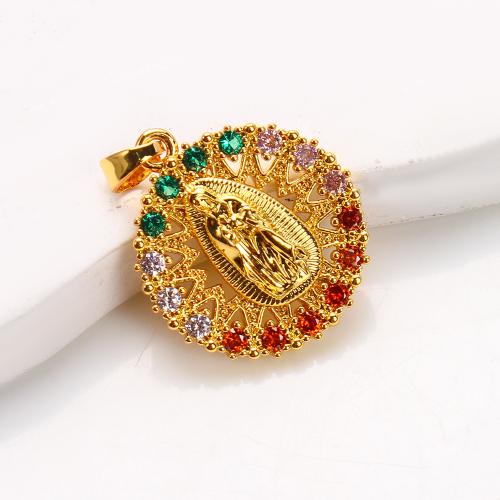 Befestigter Zirkonia Messing Anhänger, rund, plattiert, DIY & Micro pave Zirkonia, goldfarben, frei von Nickel, Blei & Kadmium, 18.82x3.51x24.28mm, 20PCs/Tasche, verkauft von Tasche